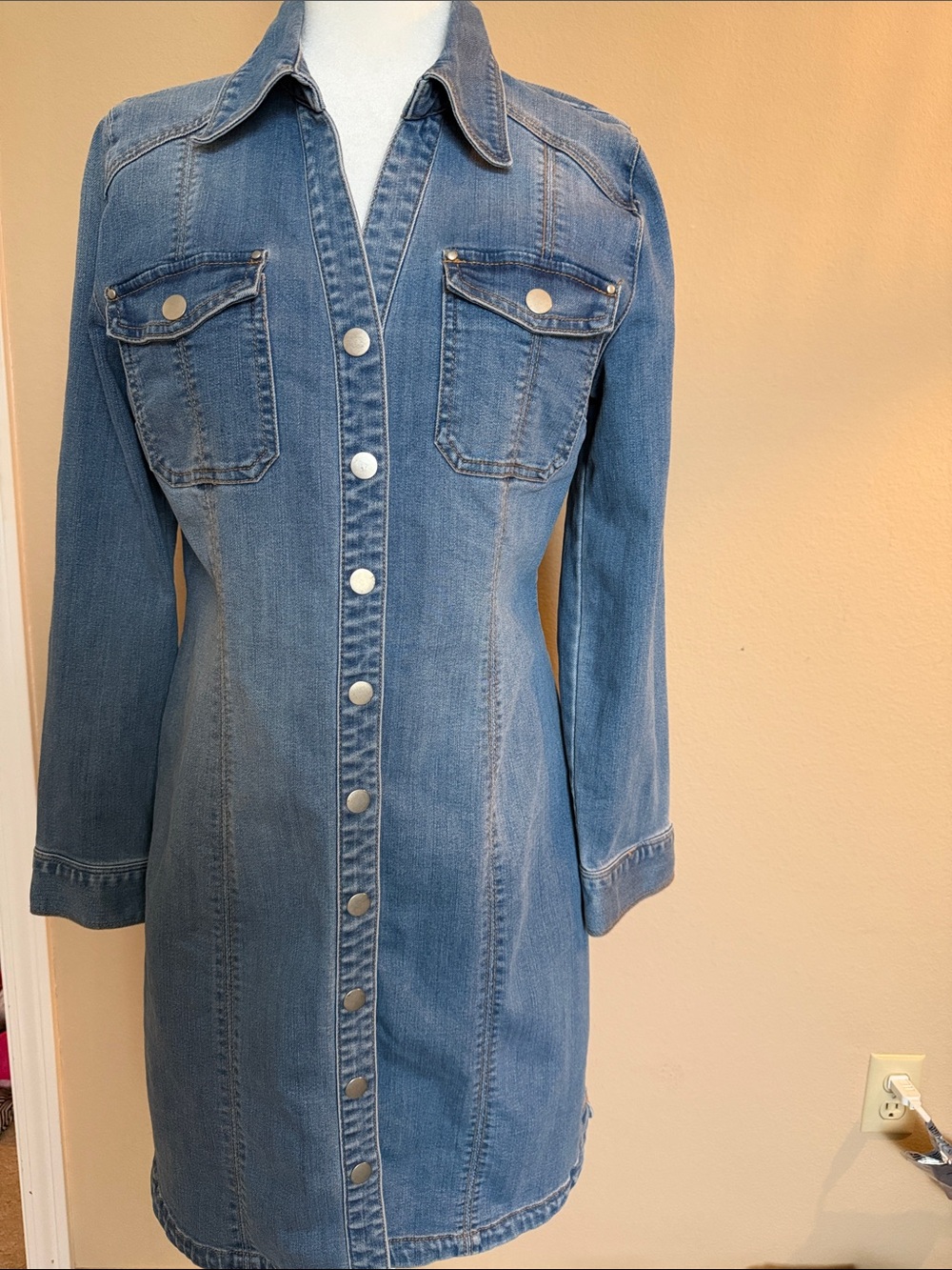 INC International Concepts Medium Blue Denim Button-Front Shirt Dress